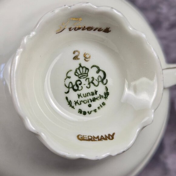 Vintage Kunst Kronsch Florenz Set of 4 Cups Saucers Blue White Gold Bavaria 1950 - Picture 14 of 15